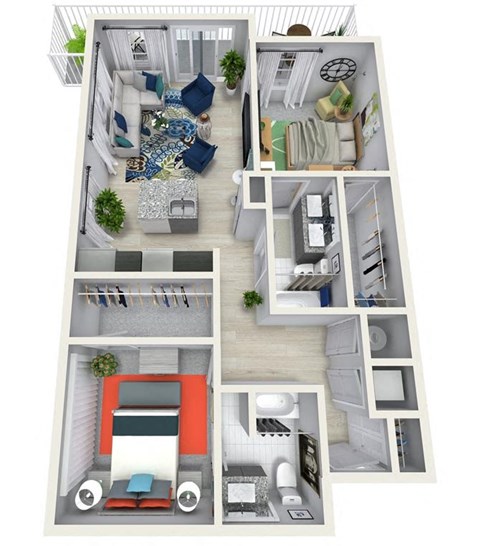 Floor plan for 2 beds, 2 baths, 1280 sqft