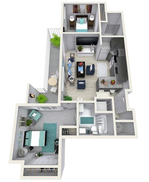 Floor plan for 2 beds, 2 baths, 1140 sqft