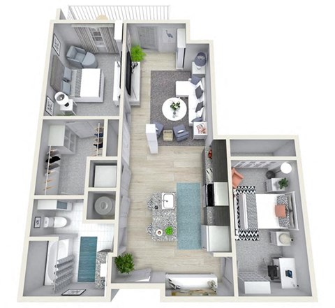 Floor plan for 1 bed, 1 bath, 1067 sqft