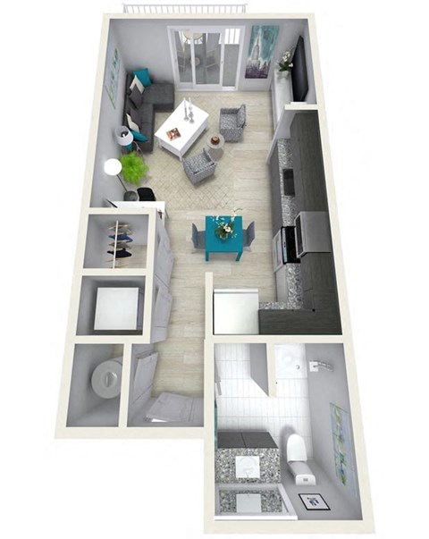 Floor plan for studio, 1 bath, 511 sqft