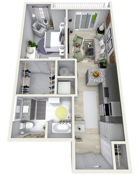Floor plan for 1 bed, 1 bath, 760 sqft