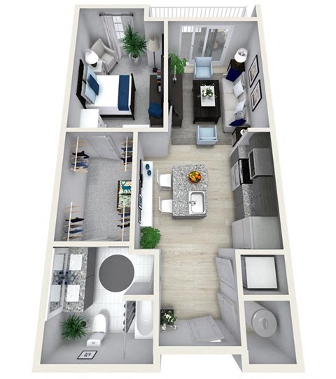 Floor plan for 1 bed, 1 bath, 862 sqft