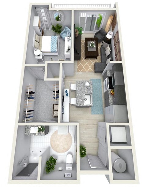 Floor plan for 1 bed, 1 bath, 833 sqft