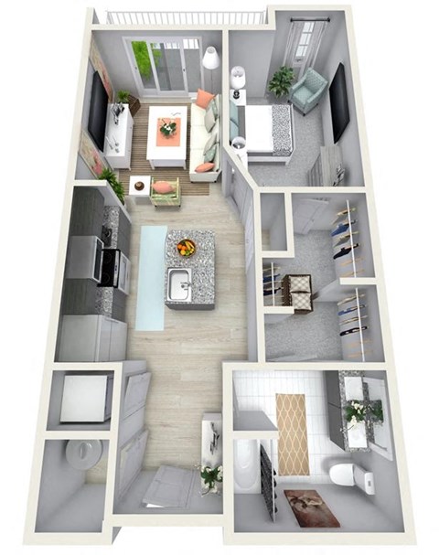 Floor plan for 1 bed, 1 bath, 835 sqft