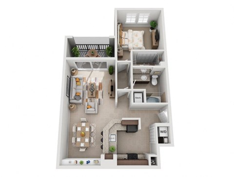 Floor plan for 1 bed, 1 bath, 902 sqft