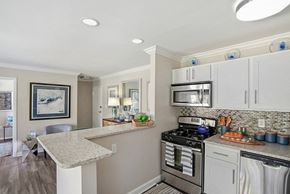 Annapolis apartment for rent - a kitchen with white cabinets and a granite counter top