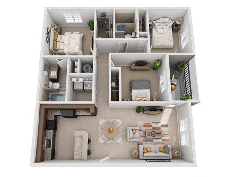 Floor plan for 3 beds, 2 baths, 1244 sqft
