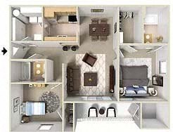 Floor plan for 2 beds, 2 baths, 978 sqft