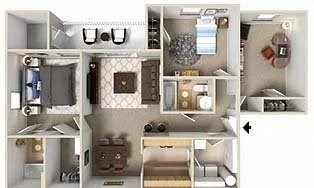 Floor plan for 3 beds, 2 baths, 1078 sqft
