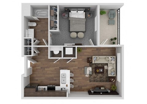 Floor plan for 1 bed, 1 bath, 674 sqft