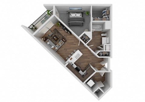 Floor plan for 1 bed, 1 bath, 722 sqft