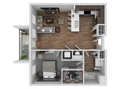 Floor plan for 1 bed, 1 bath, 752 sqft