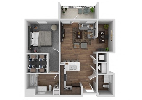 Floor plan for 1 bed, 1 bath, 755 sqft