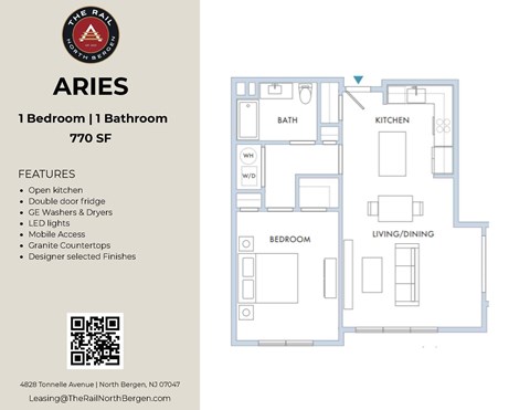 Floor plan for 1 bed, 1 bath, 816 sqft