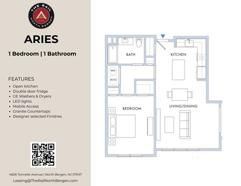 Floor plan for 1 bed, 1 bath, 816 sqft