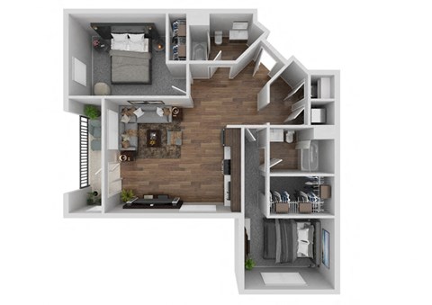 Floor plan for 2 beds, 2 baths, 1373 sqft