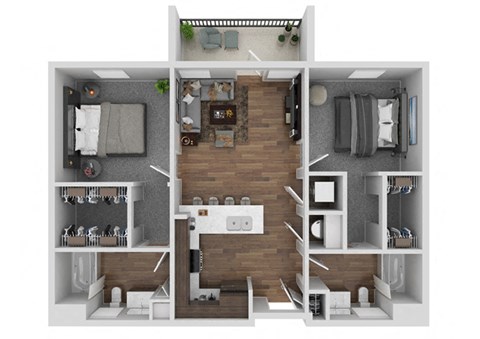 Floor plan for 2 beds, 2 baths, 912 sqft