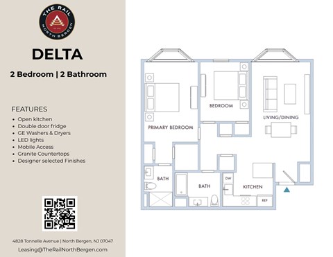 Floor plan for 2 beds, 2 baths, 1002 sqft