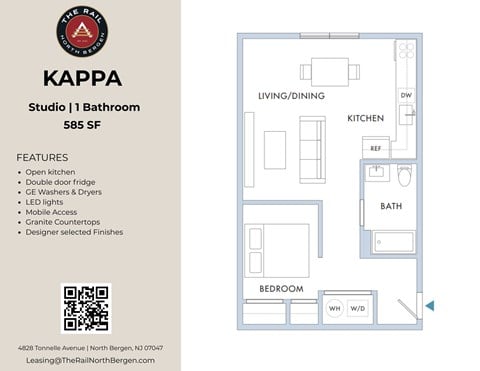 Floor plan for studio, 1 bath, 579 sqft