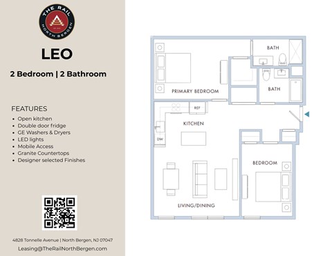 Floor plan for 2 beds, 2 baths, 1117 sqft