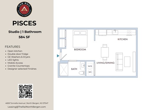 Floor plan for studio, 1 bath, 610 sqft