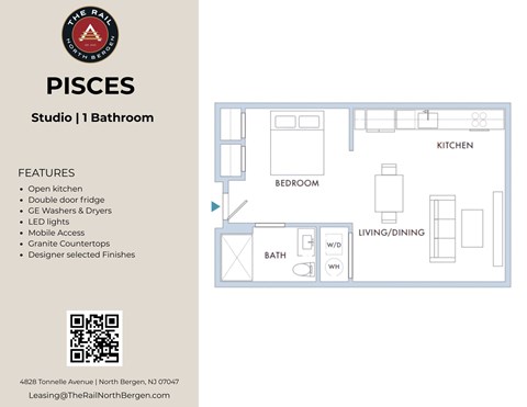 Floor plan for studio, 1 bath, 610 sqft
