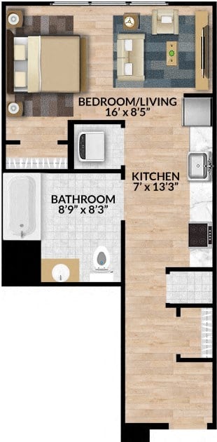 Floor plan for studio, 1 bath, 468 sqft