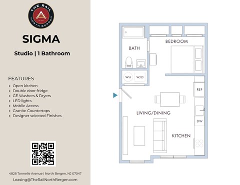 Floor plan for studio, 1 bath, 564 sqft
