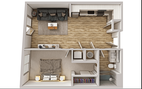 Floor plan for 1 bed, 1 bath, 665 sqft