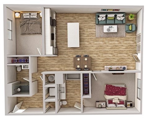 Floor plan for 2 beds, 2 baths, 1182 sqft