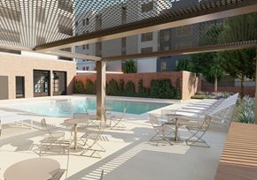 Kannapolis apartment for rent - luxury apartment pool and outdoor seating at 200 Main Kannapolis NC