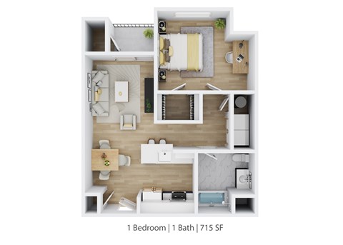 Floor plan for 1 bed, 1 bath, 702 sqft