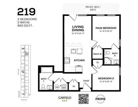 Floor plan for 2 beds, 2 baths, 919 sqft