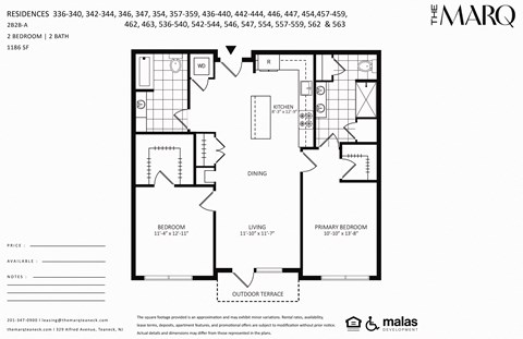 Floor plan for 2 beds, 2 baths, 1199 sqft