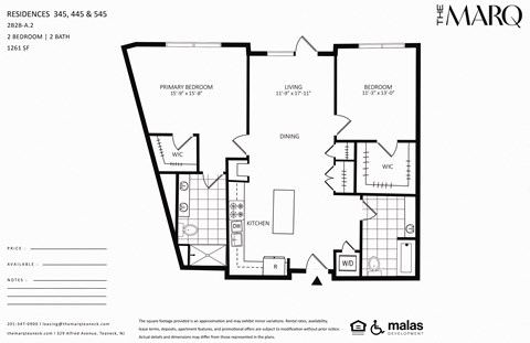 Floor plan for 2 beds, 2 baths, 1259 sqft