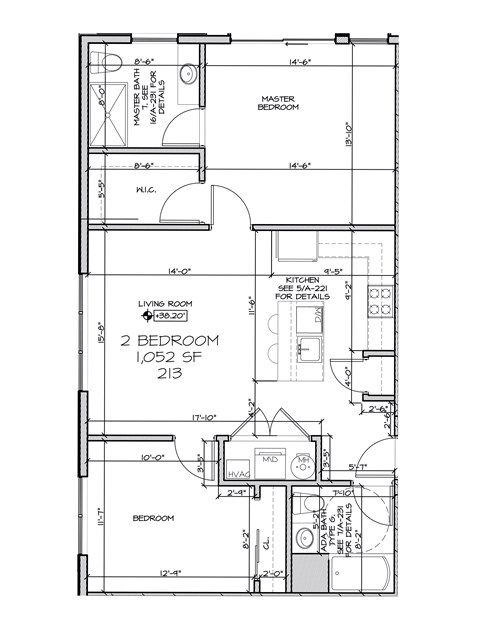 Floor plan for 2 beds, 2 baths, 1052 sqft