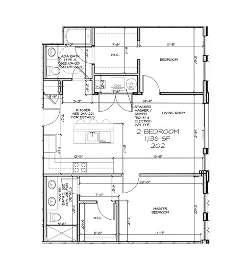 Floor plan for 2 beds, 2 baths, 1128 sqft