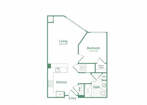 Floor plan for 1 bed, 1 bath, 691 sqft