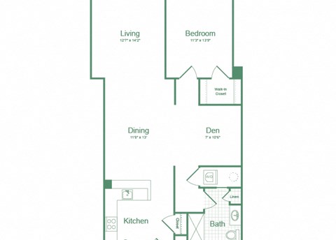 Floor plan for 1 bed, 1 bath, 1082 sqft