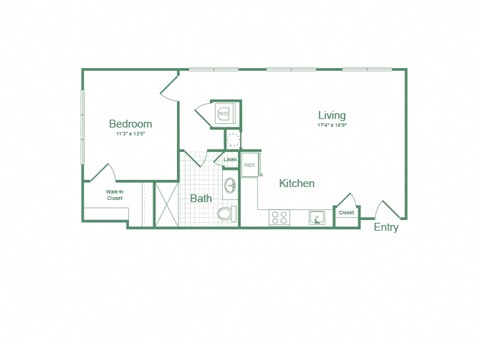 Floor plan for 1 bed, 1 bath, 744 sqft