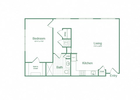 Floor plan for 1 bed, 1 bath, 930 sqft