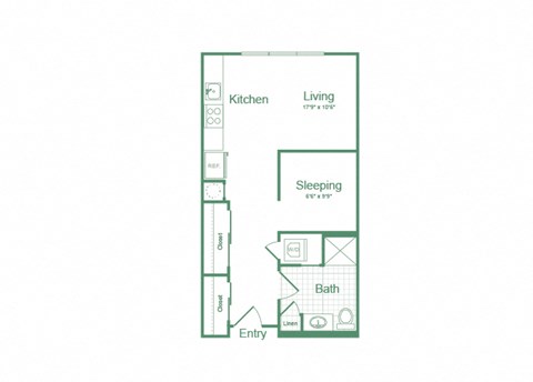 Floor plan for studio, 1 bath, 540 sqft