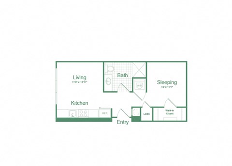 Floor plan for studio, 1 bath, 486 sqft