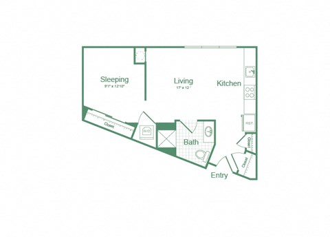 Floor plan for studio, 1 bath, 574 sqft