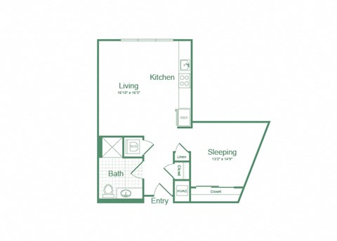 Floor plan for studio, 1 bath, 598 sqft