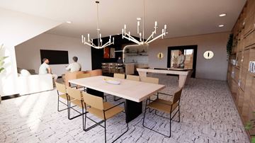 Livingston apartment for rent - A dining room with a table and chairs and a chandelier.