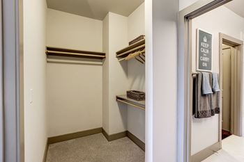 Extravagant walk-in closets with custom wood shelving