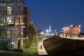 Crystal city lofts apartments at night time