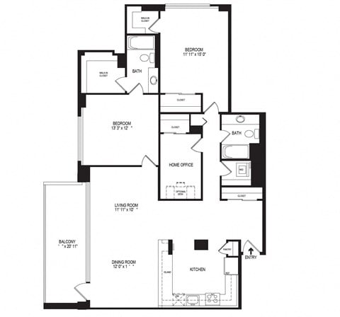 Floor plan for 2 beds, 2 baths, 1457 sqft