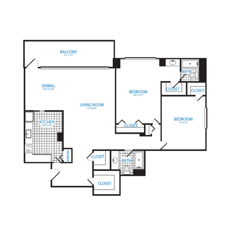Floor plan for 2 beds, 2 baths, 1472 sqft